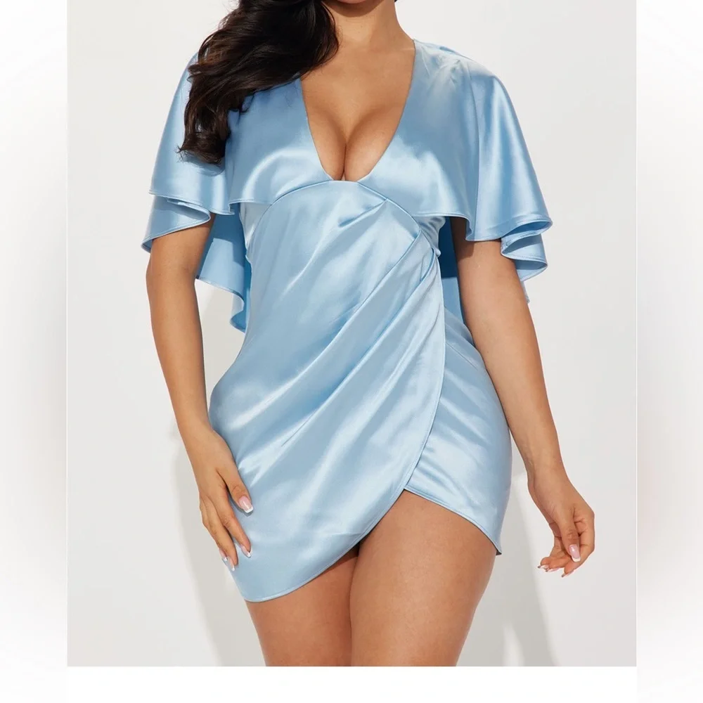 Fashion Nova Blue Satin Mini Dress
